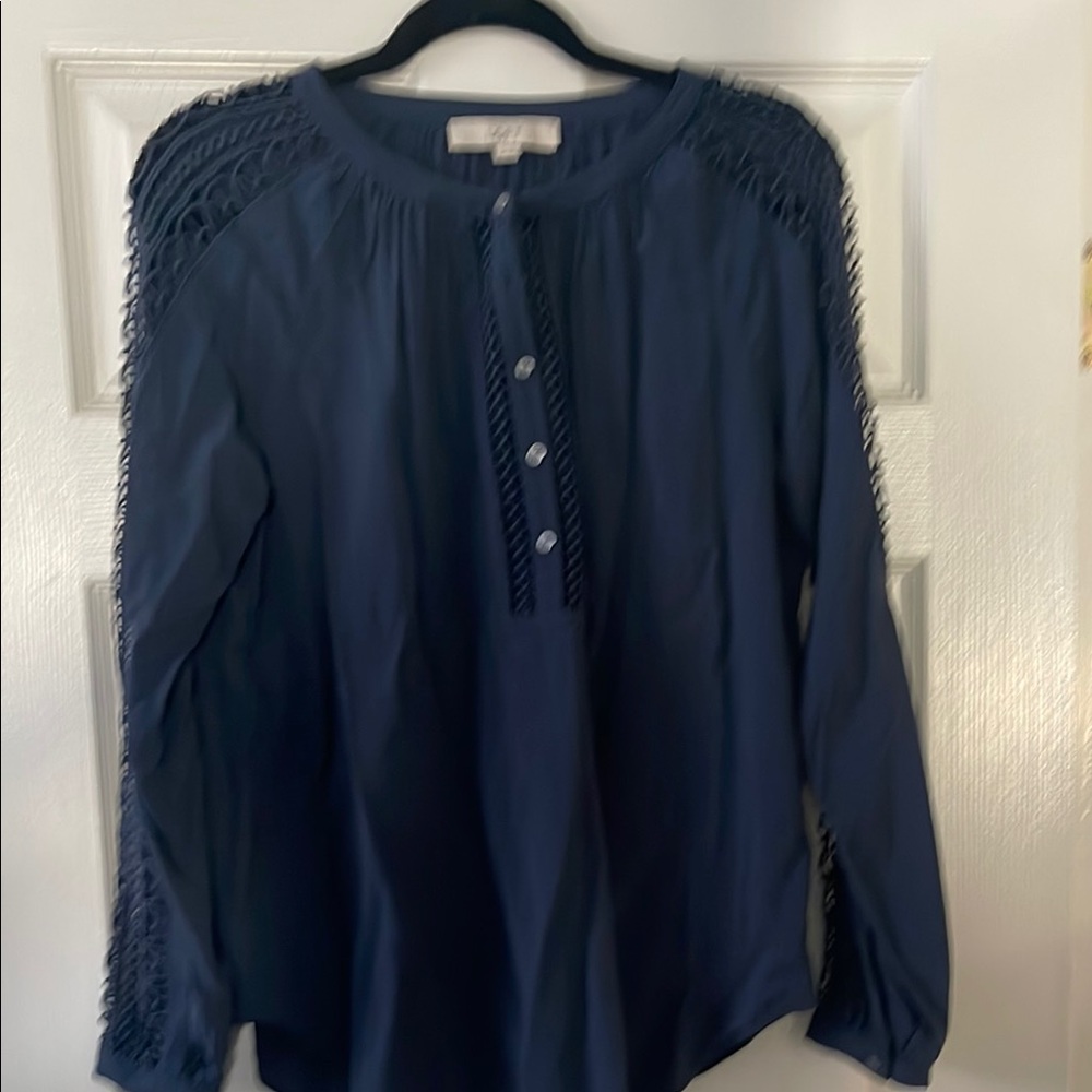 LOFT Blue Ruffled Long Sleeve Blouse